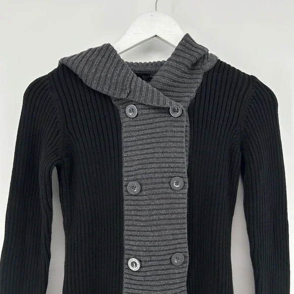 Y2K Goth Calvin Klein Ribbed Knit Hoodie Jacket Cyber Punk Sweater S - Picture 6 of 14